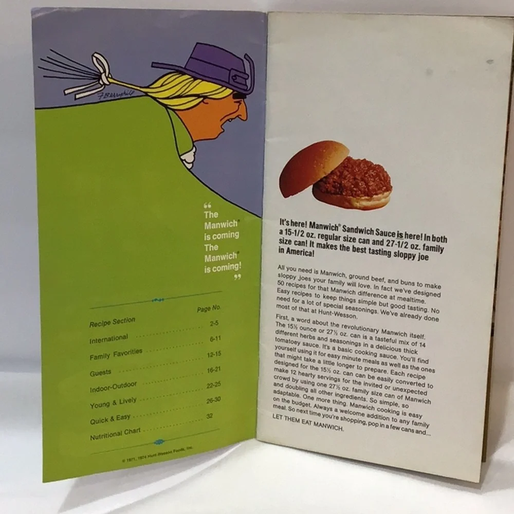 Pop Art Advertising Art recipe booklet 1974 “50 Famous Manwich Recipes”booklet